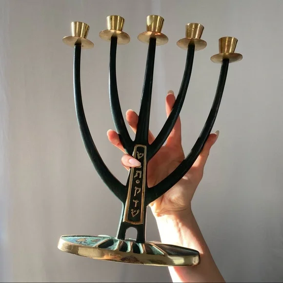 {SOLD} Mid-century Modern Brass Candelabra Menorah - Picture 12 of 12